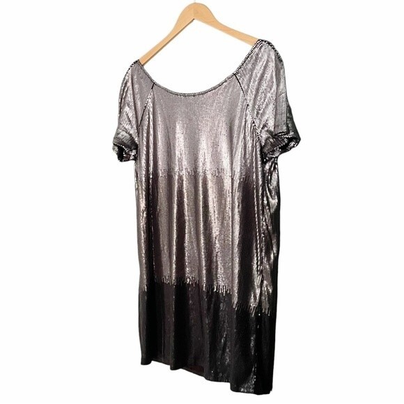 Free People Drenched In Sequins Dress Silver Gunmetal Metallic Combo Size Large - Picture 8 of 14